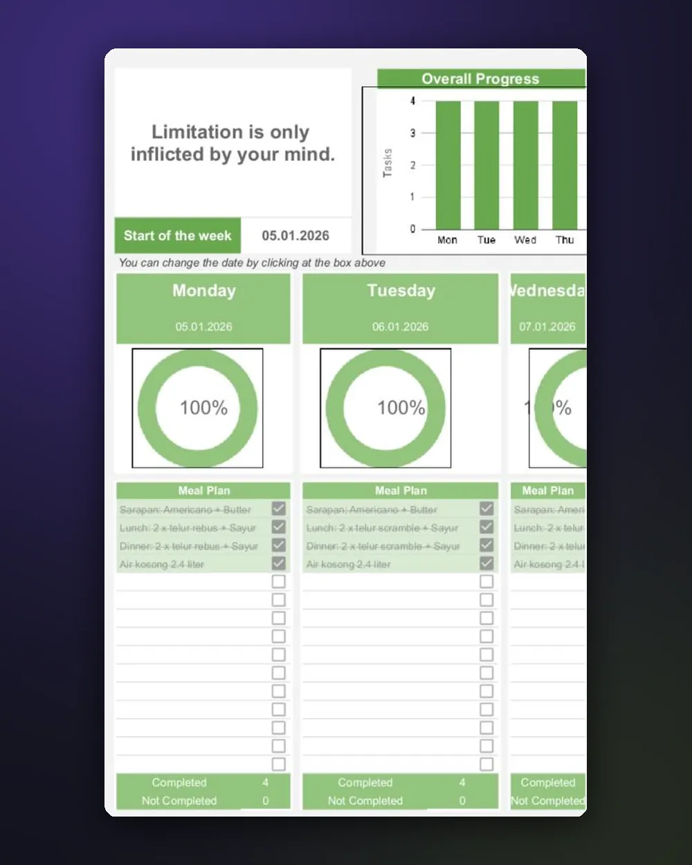 Bonus: Meal Tracker untuk jejak menu dan kemajuan harian